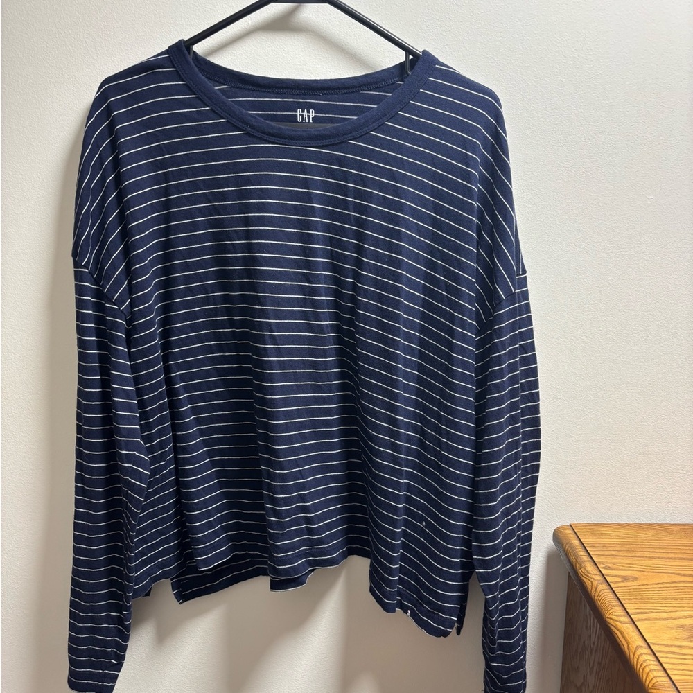 GAP Navy and White Striped Long-Sleeve Tee